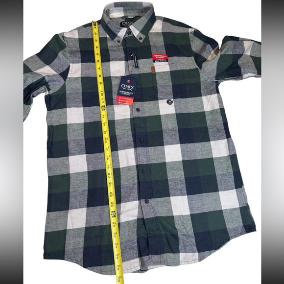 CHAPS "Performance" Flannel Shirt Navy /Green Plaid Men’s Size M New With Tags - Picture 7 of 7
